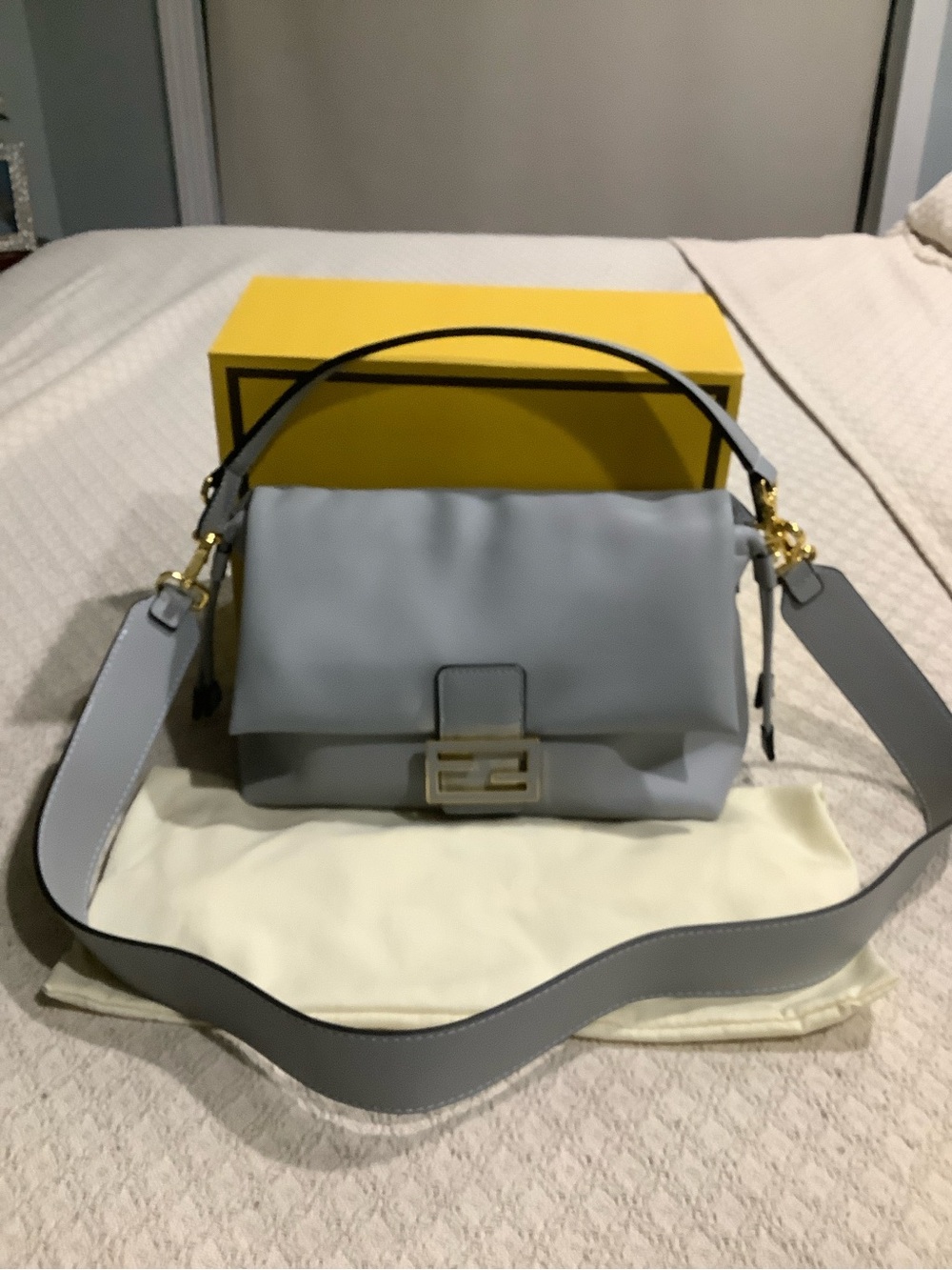 Grey Lambskin Leather Shoulder and Crossbody Bag